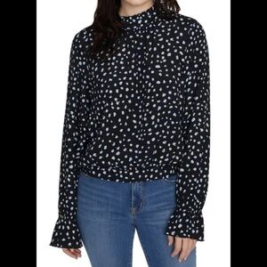 Sanctuary Solstice Party Pop Print Mock Neck Blouse